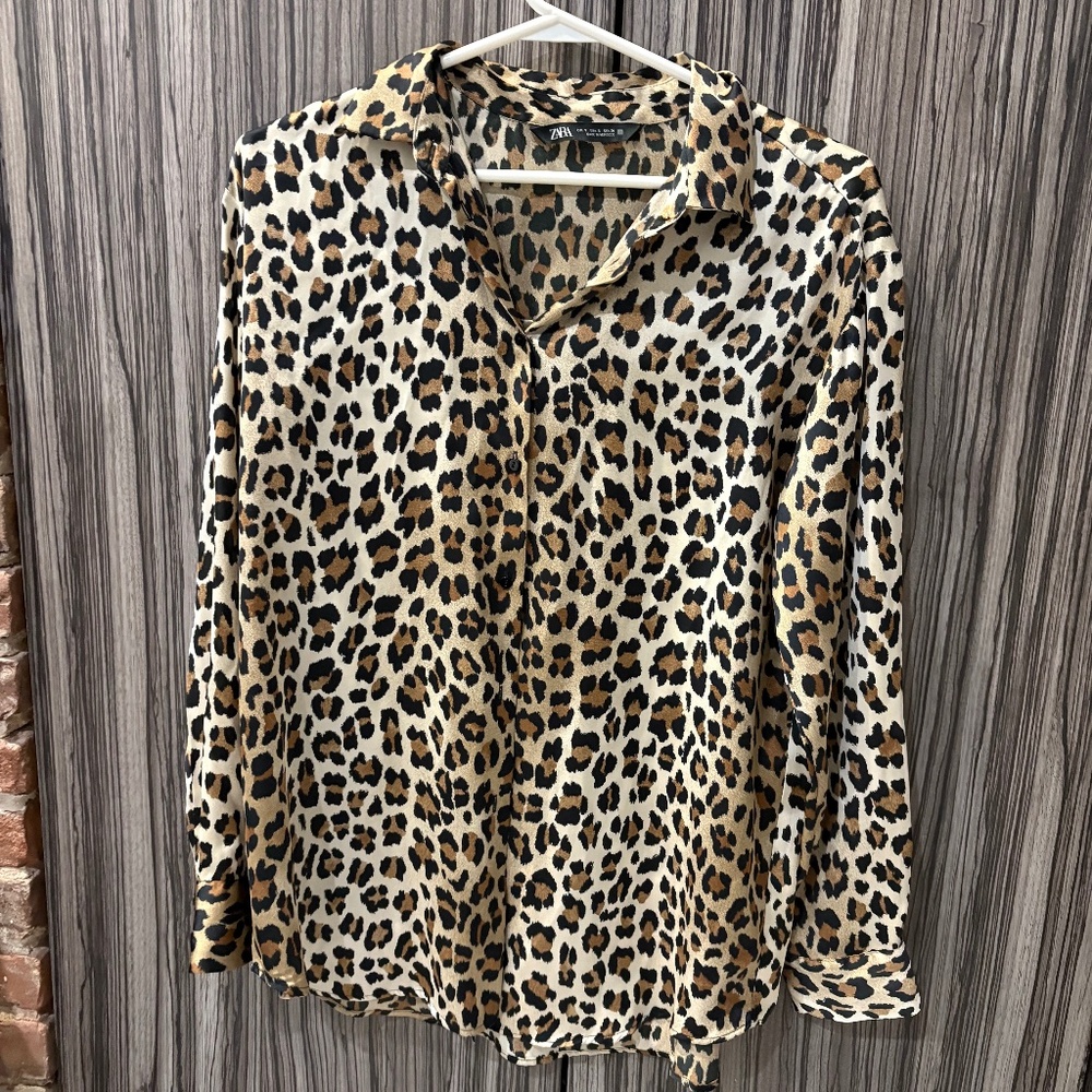 Leopard print satin Zara button up